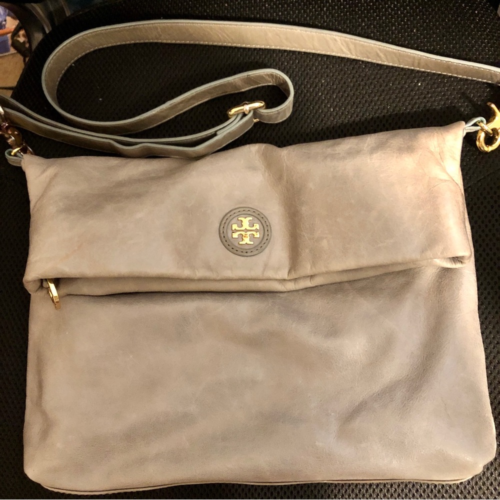 Tory Burch Grey Dena Foldover Crossbody Purse Conve… Gem